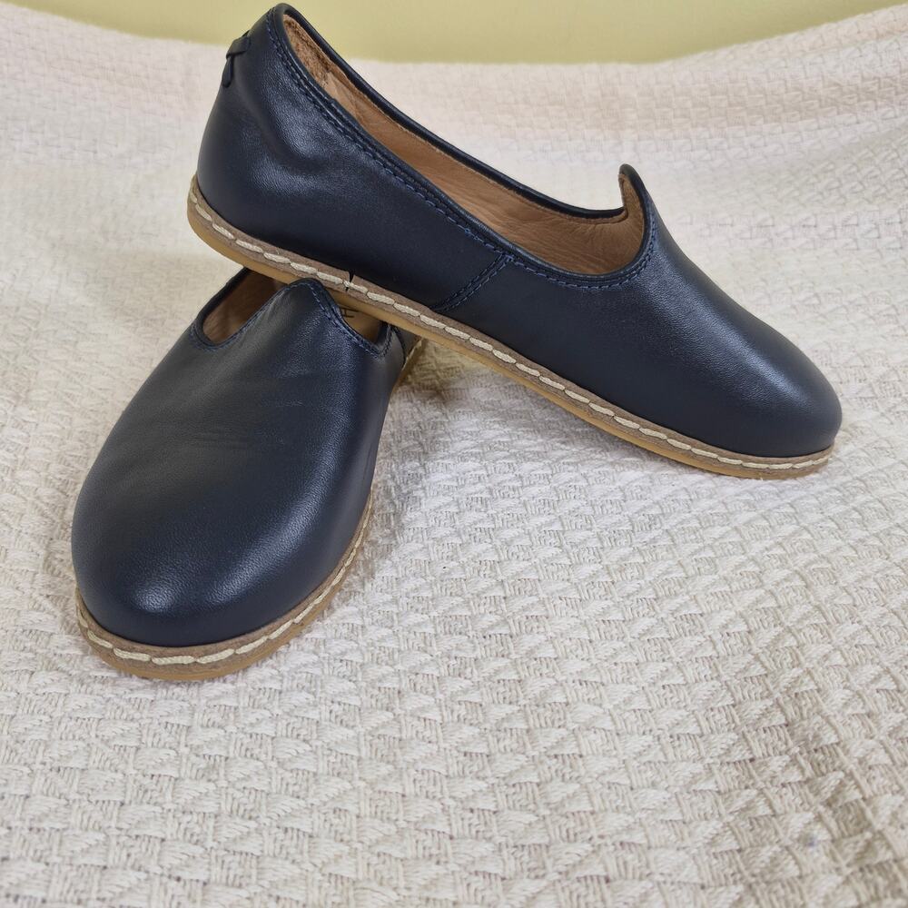 Charix Handmade Midnight Navy Blue Leather Slip-On Loafer Shoes 6.5 / EU 36.5 - Picture 6 of 6
